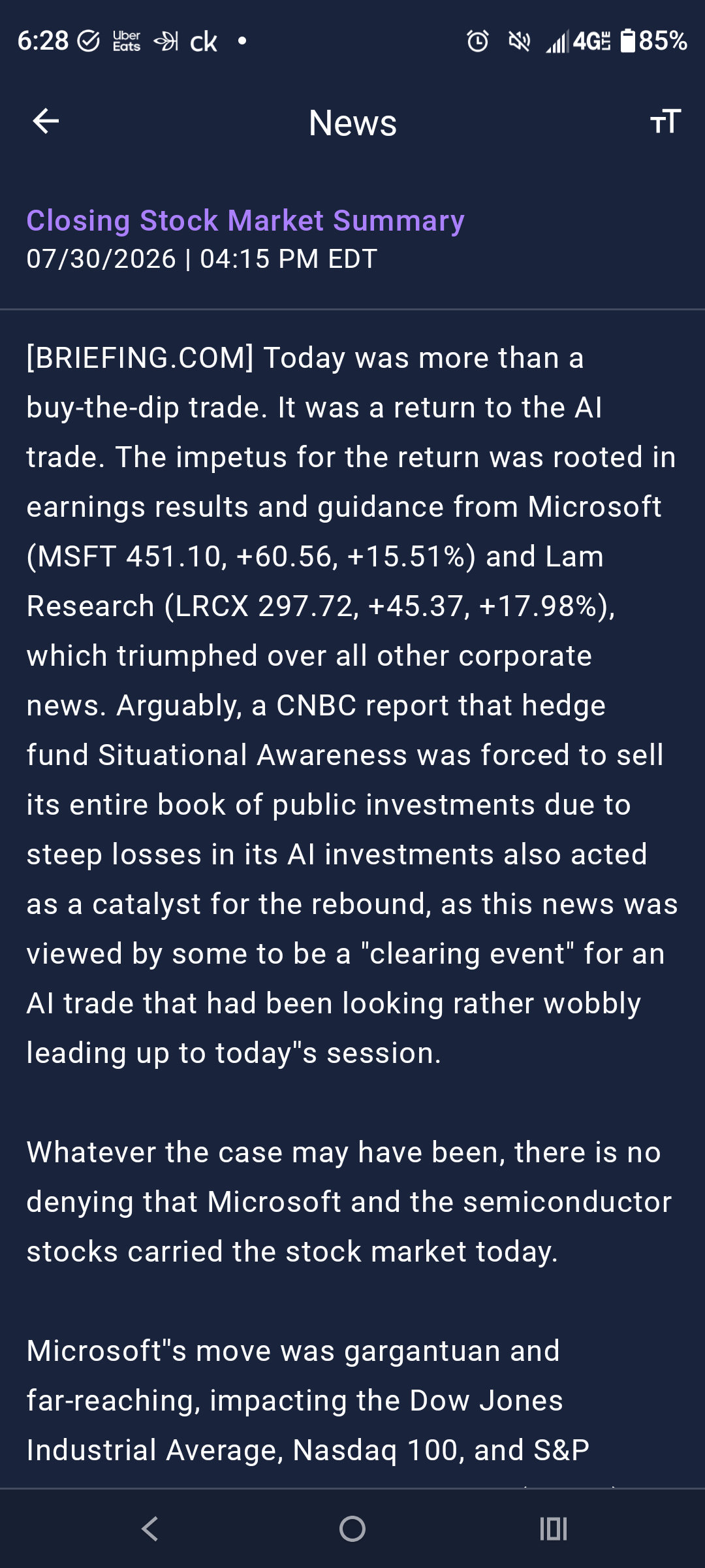 July 30th 2026 AD AE Stock Market Report